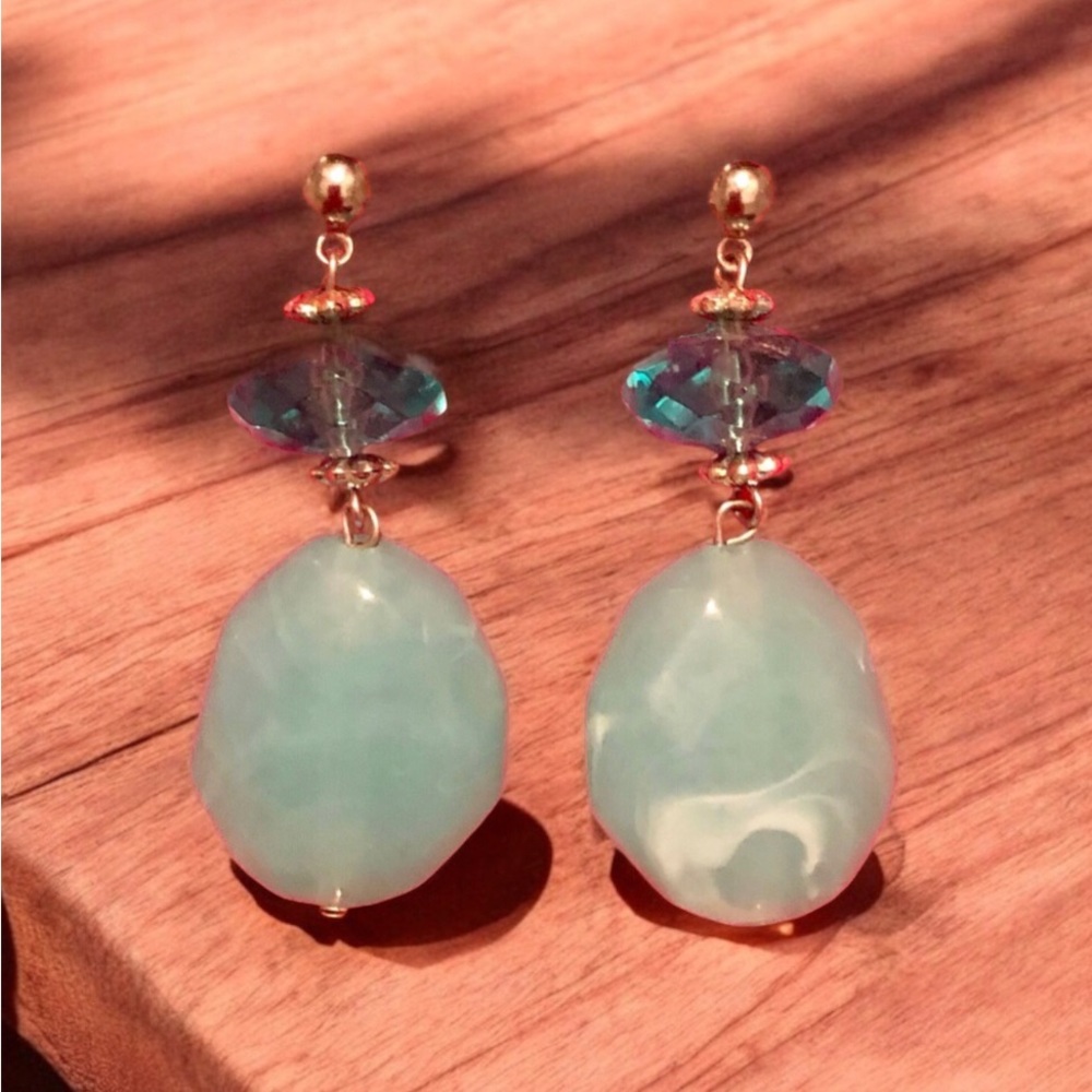 Vintage Light Blue Green Stud with Dangle Earrings
